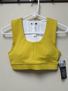 Oiselle Yellow Cropped Sports Bra Top holds phone!